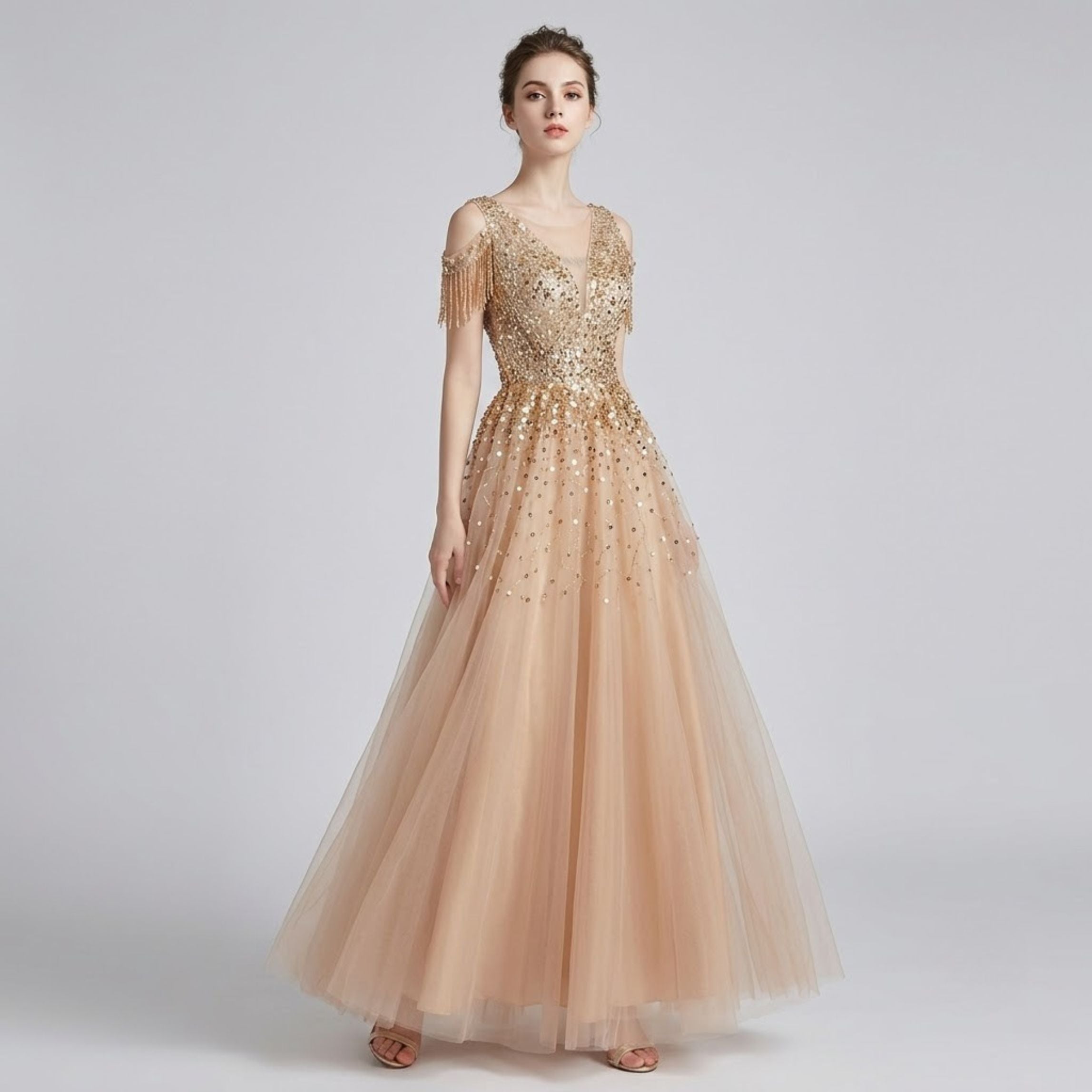 Couture Embroidered Sequin Evening Dress
