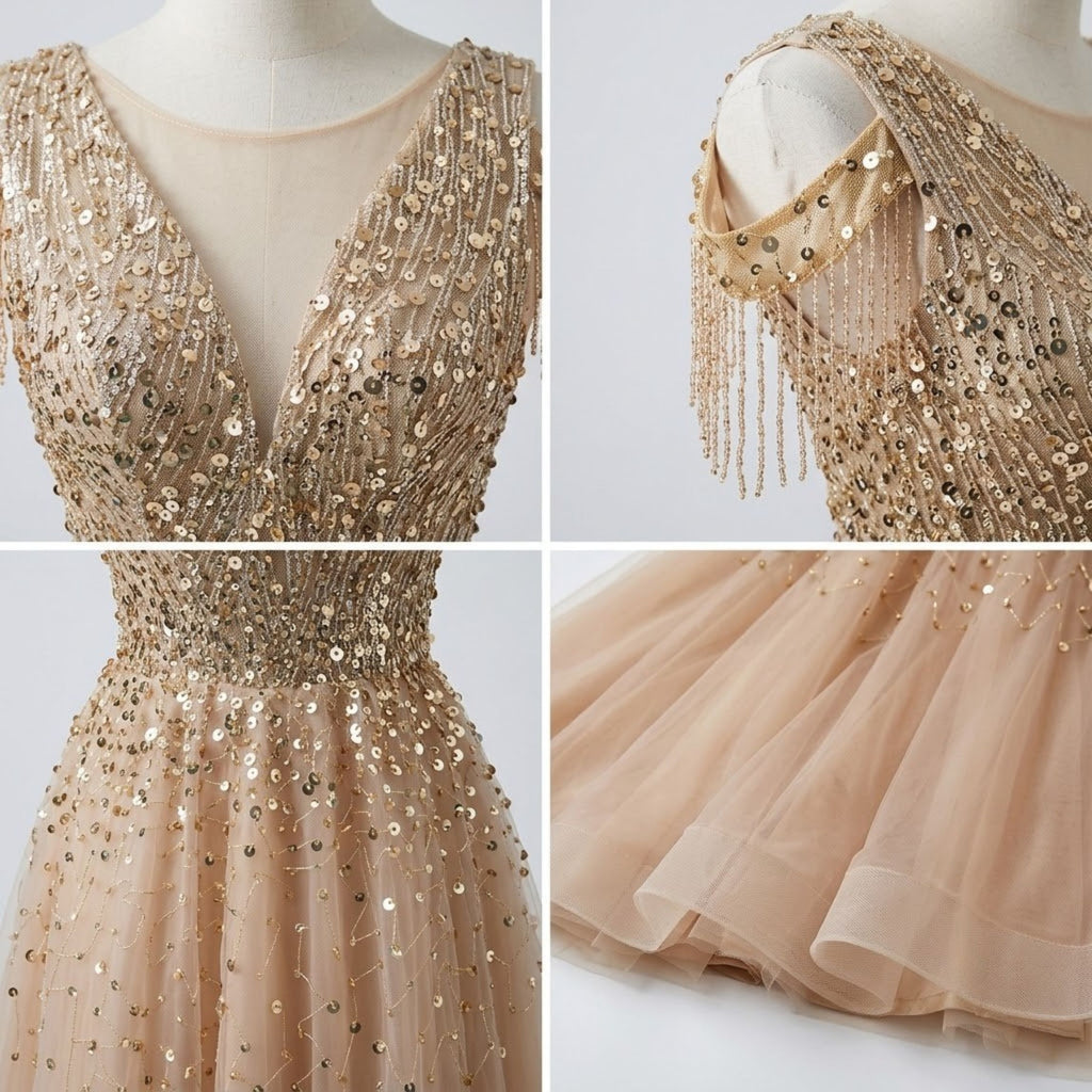 Couture Embroidered Sequin Evening Dress