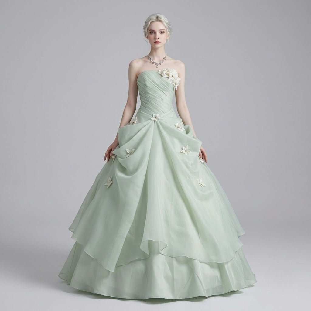 Enchanting Sage Green Fairy Princess Evening Dress