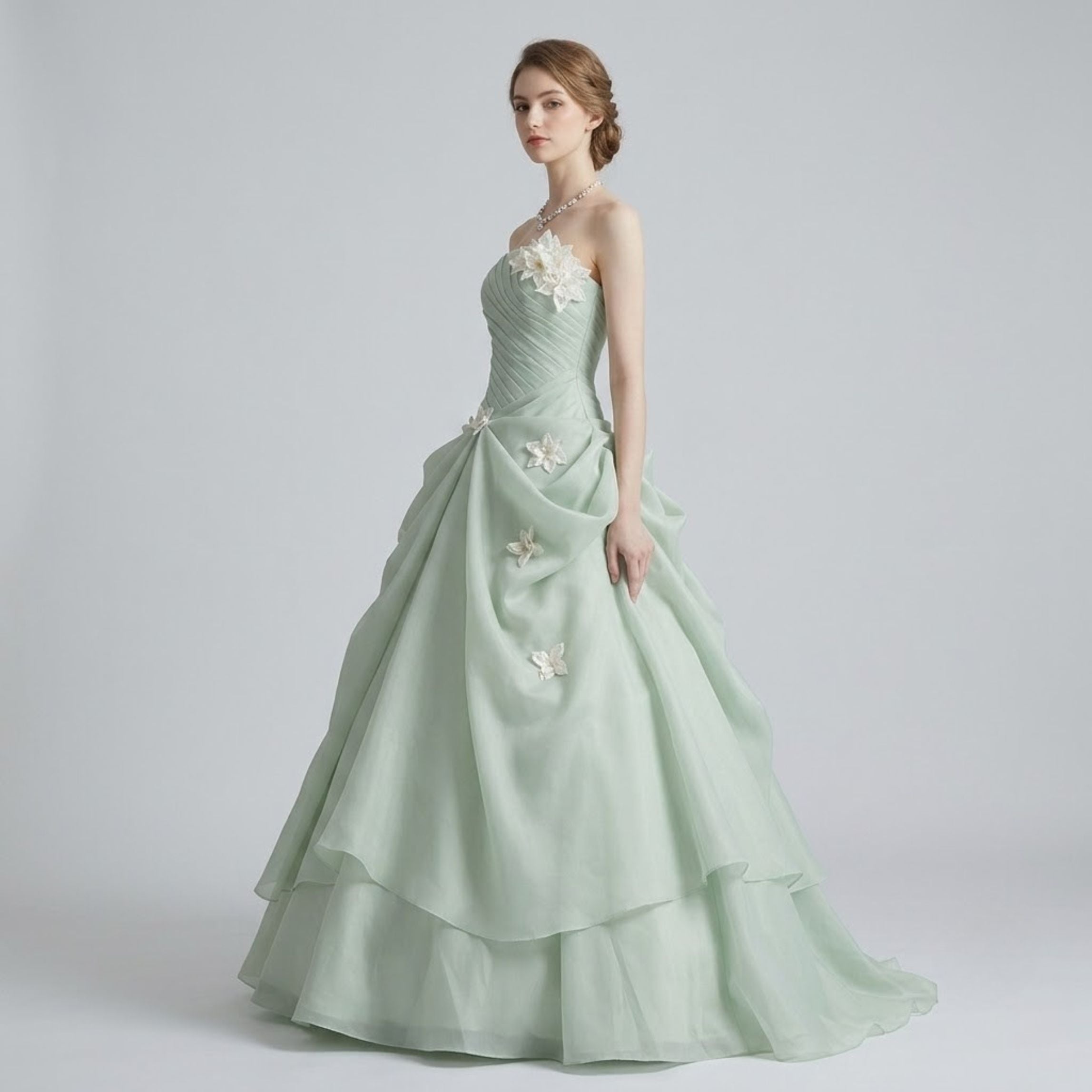 Enchanting Sage Green Fairy Princess Evening Dress