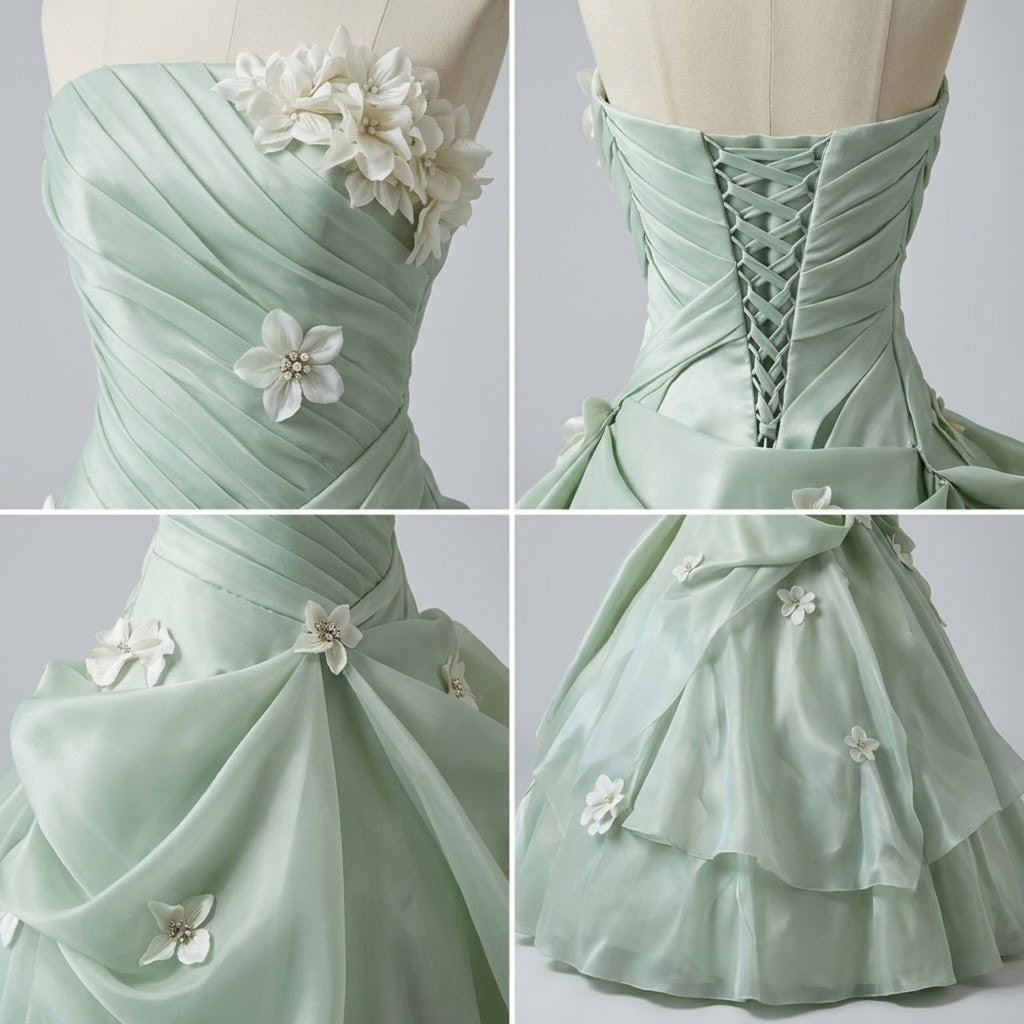 Enchanting Sage Green Fairy Princess Evening Dress