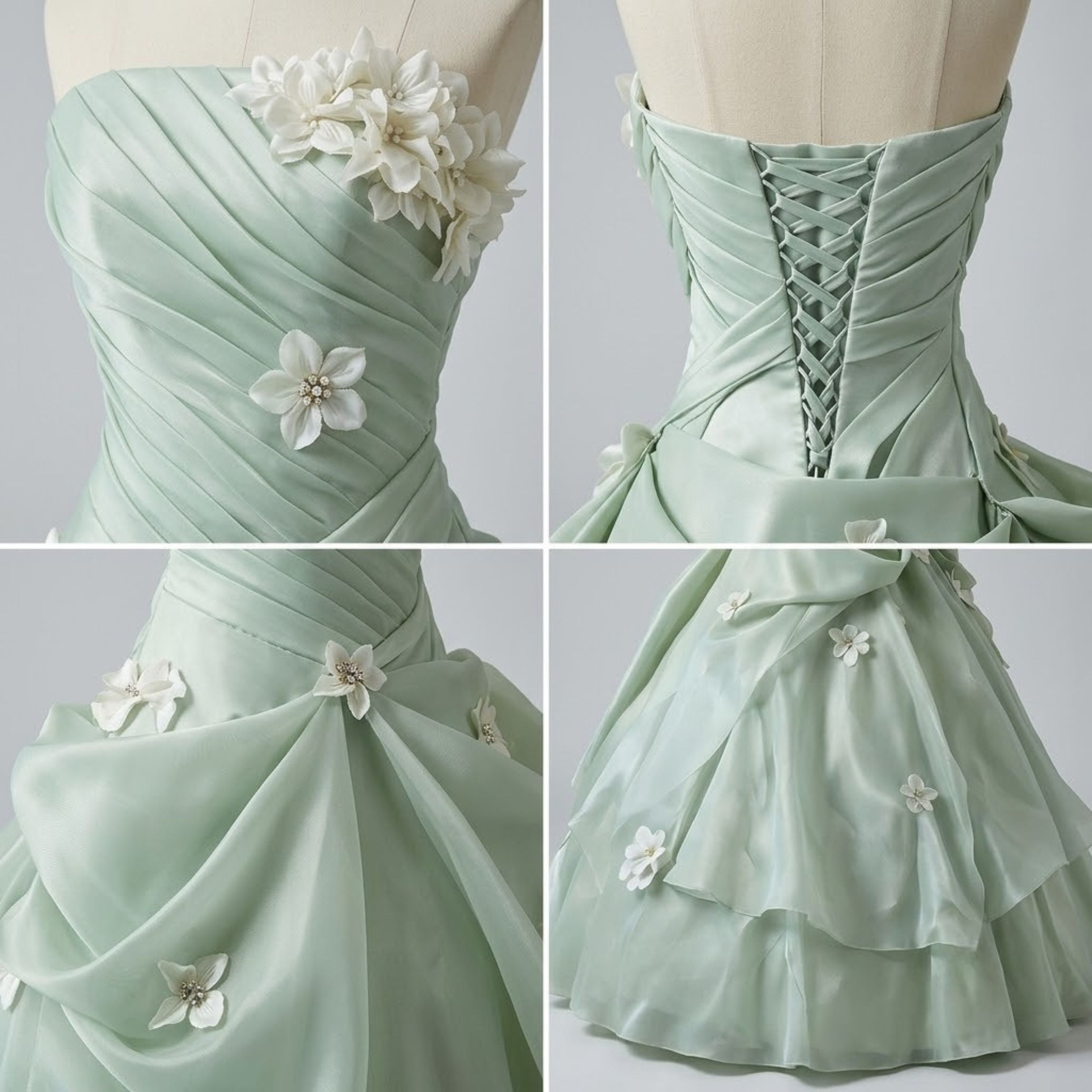 Enchanting Sage Green Fairy Princess Evening Dress