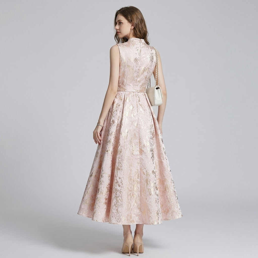 Gilded Jacquard Lustrous Satin Dress