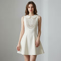 Artisanal Beaded Doll-Collar Gilded Satin Dress