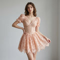 Vintage Court-Style Off-Shoulder Puff-Sleeve Chiffon  Dress