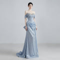 Tailored Bardot-Neckline Beaded Evening Dress