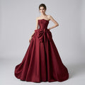 Vintage Beaded Bandeau Floor-Length Satin Evening Dress