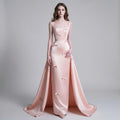 Bow-Accented Spaghetti-Strap Floor-Length Mermaid Evening Dress