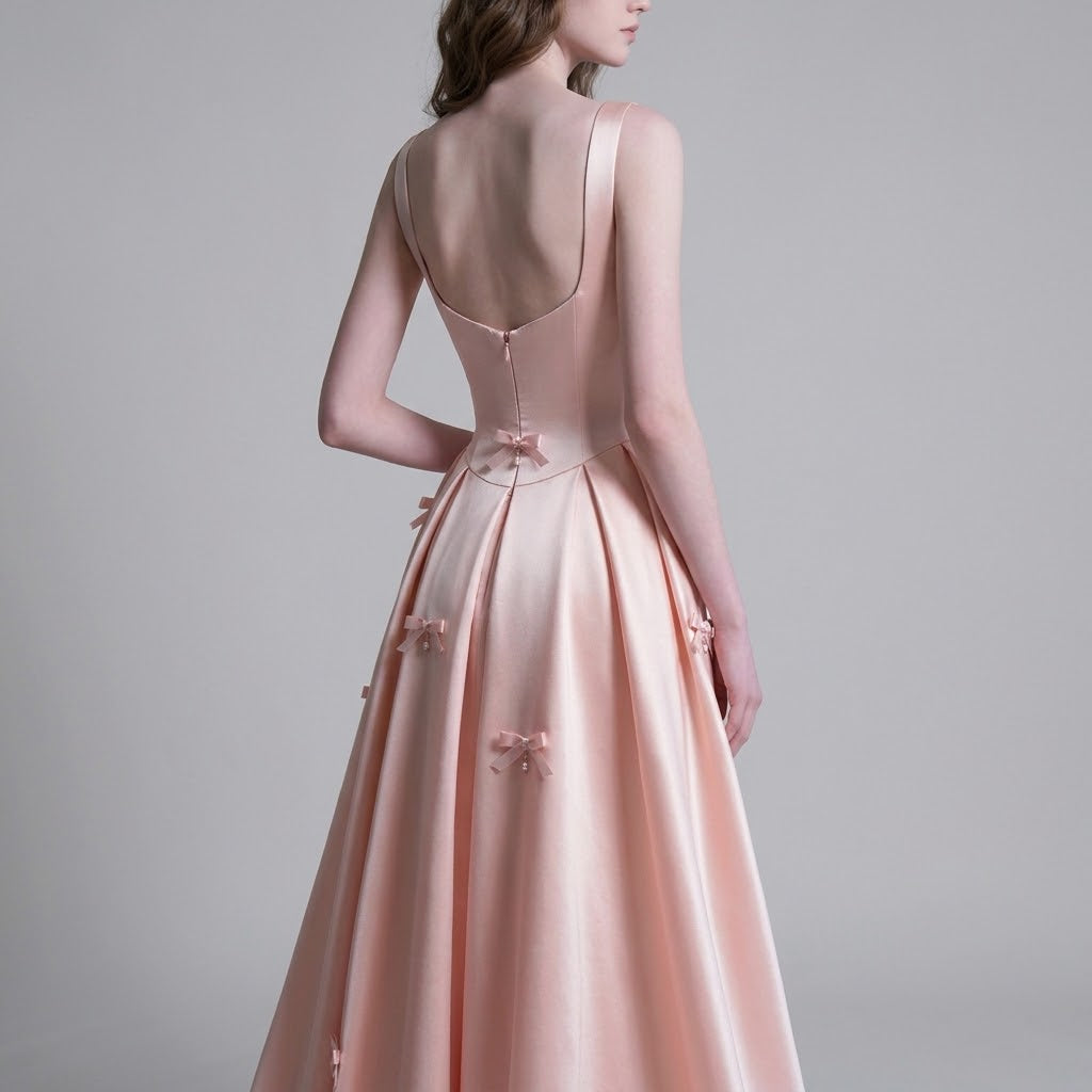 Bow-Accented Spaghetti-Strap Floor-Length Mermaid Evening Dress