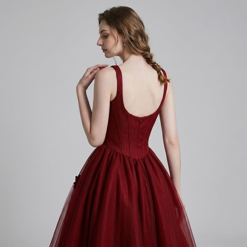Floral Applique Spaghetti Strap Floor Length Evening Dress
