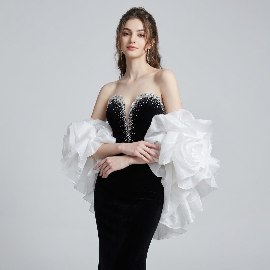 Hand-Beaded Bandeau Floor-Length Mermaid Evening Dress