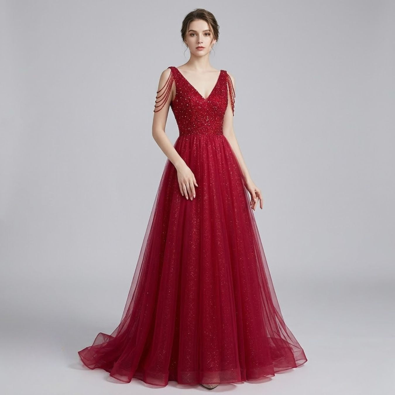 #5300 V-neck tassel evening dress