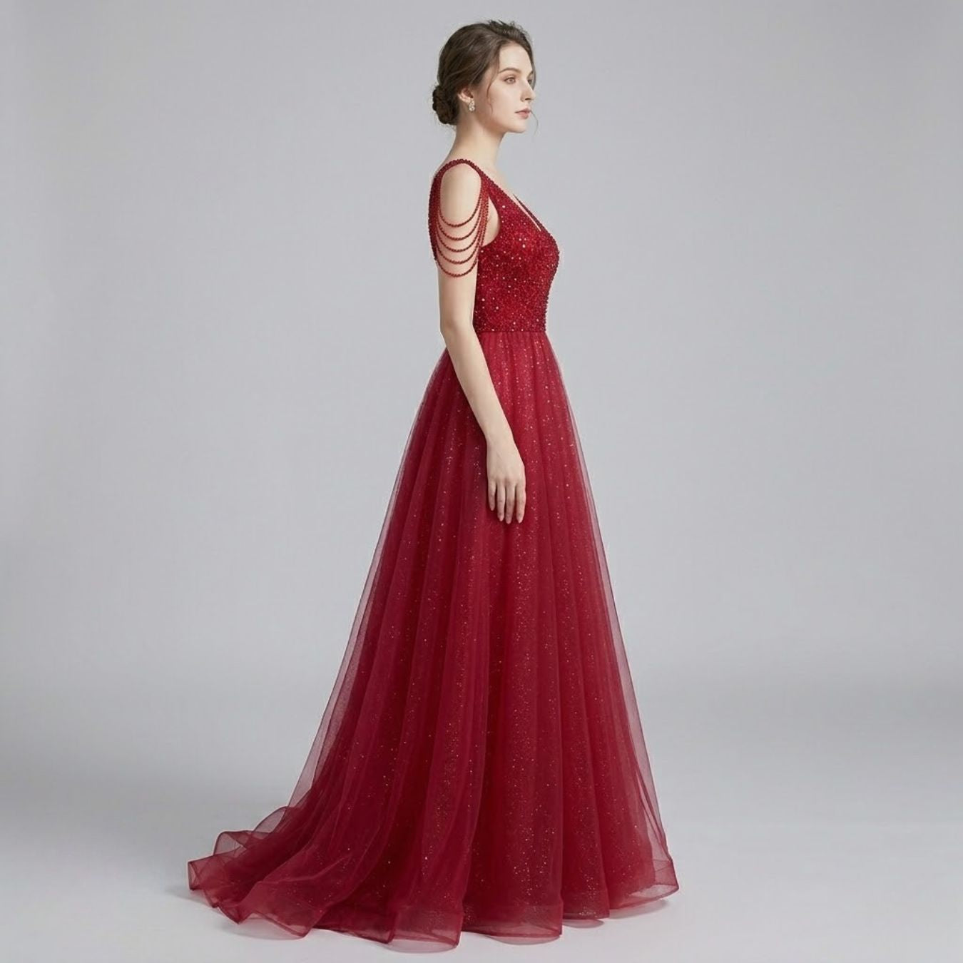 #5300 V-neck tassel evening dress