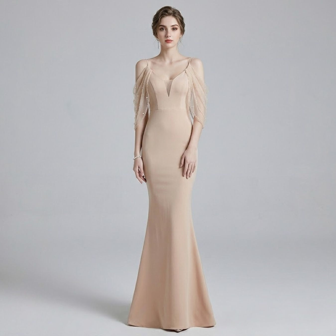 #5338 Suspender Mesh Satin Dress