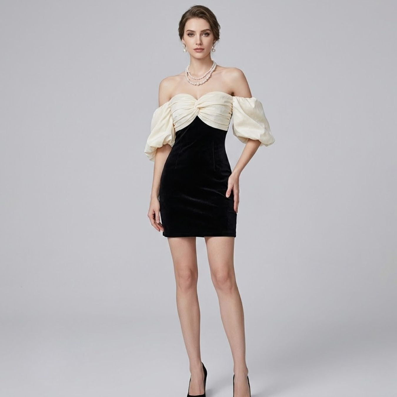 #5389 BANDEAU PUFF SLEEVES  DRESS