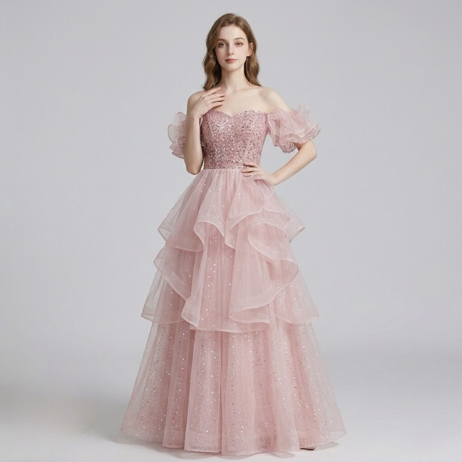 #5415 SEQUIN ONE SHOULDER EVENING DRESS