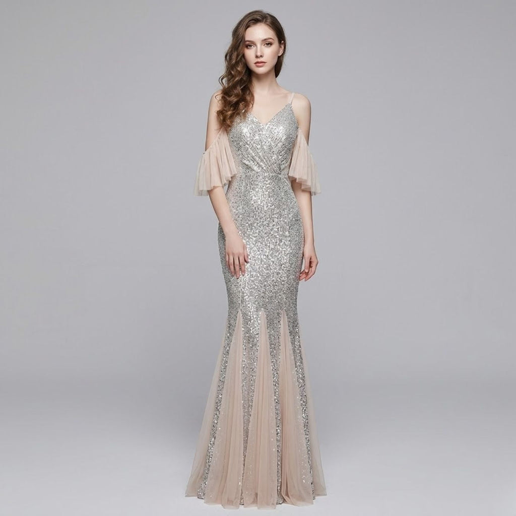 #7605 SLIP SEQUINS EVENING DRESS