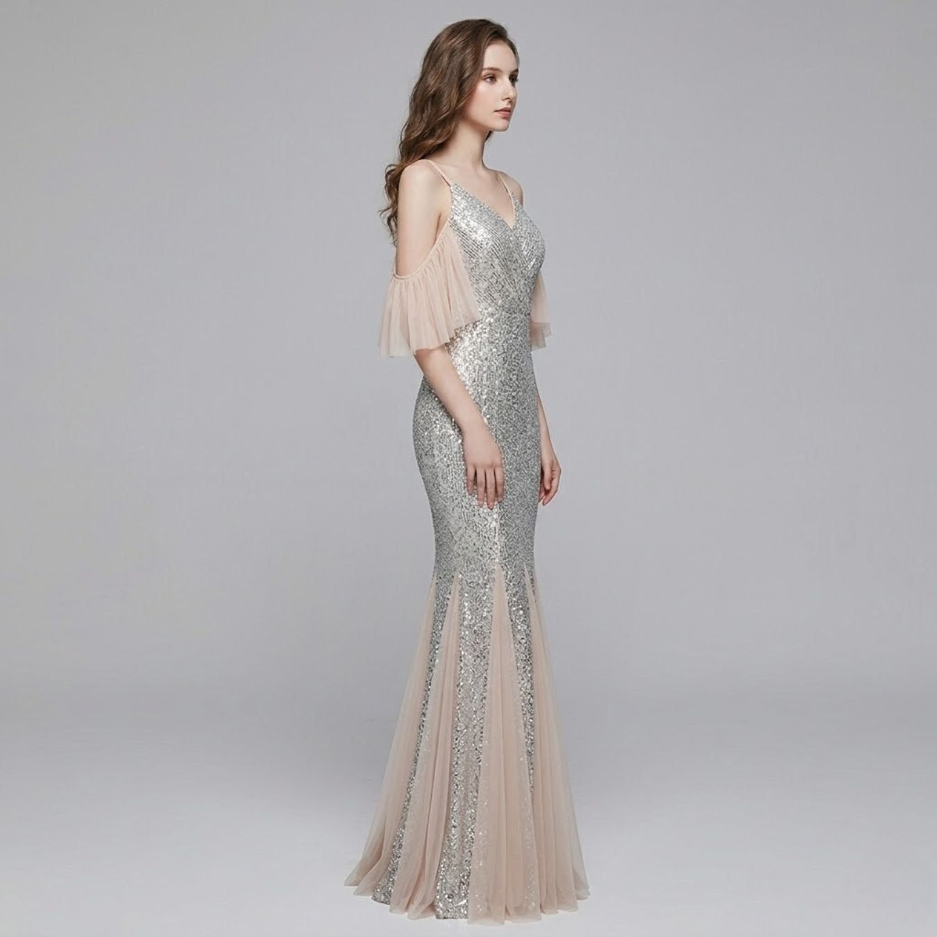 #7605 SLIP SEQUINS EVENING DRESS