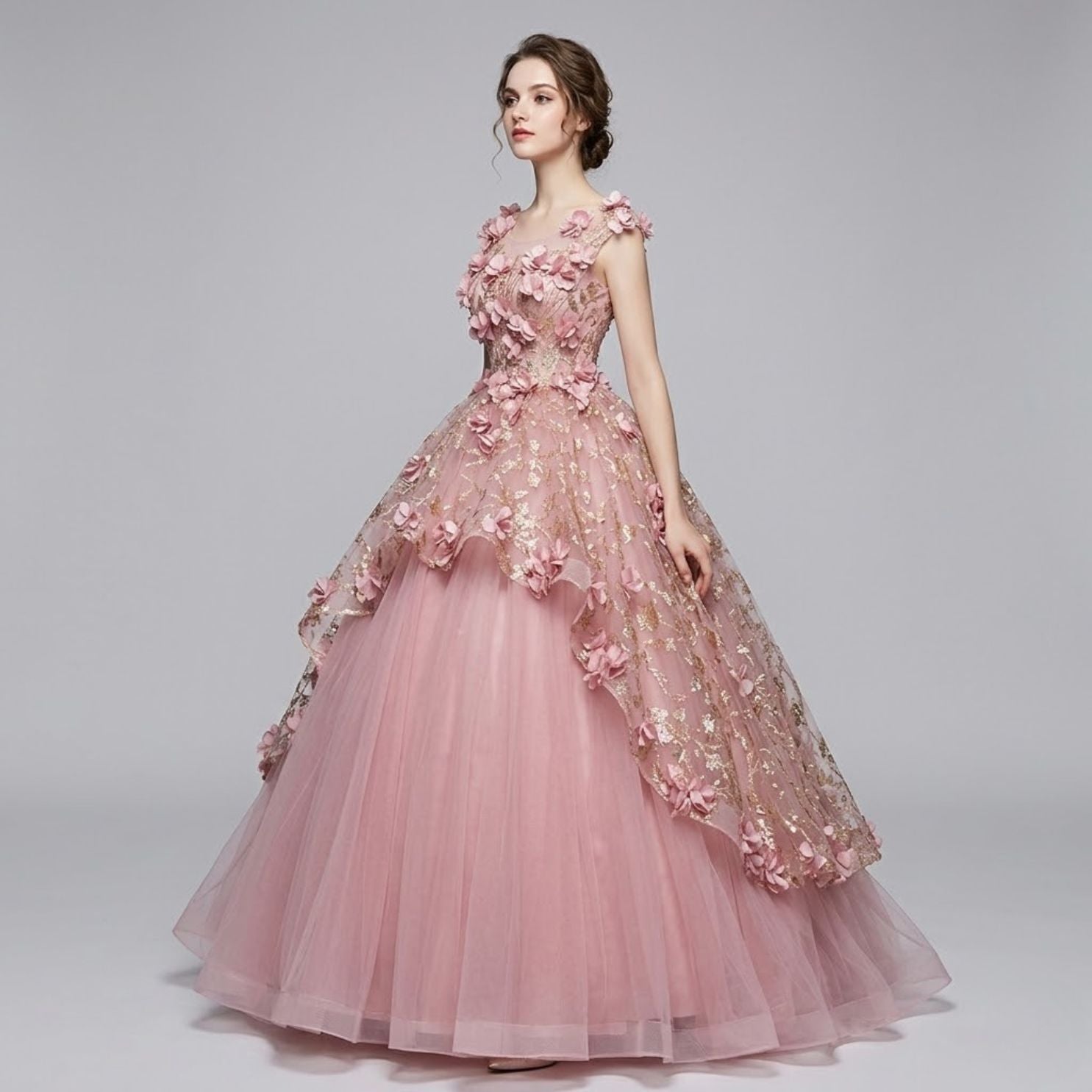 wedding dresses fitted Gorgeous Pink Off The Shoulder Ball Gown Prom Dresses With Appliques main image 1