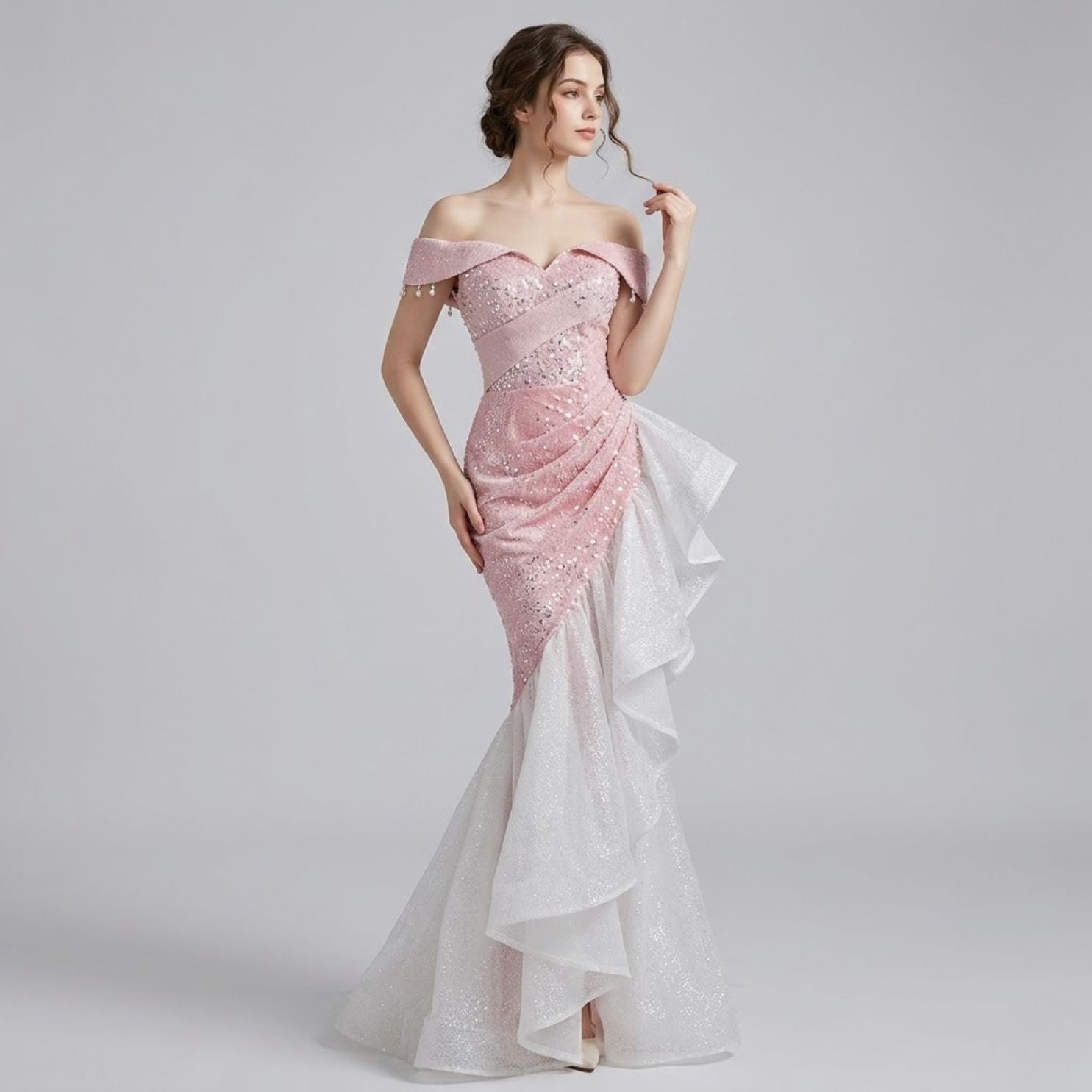 #7765 OFF SHOULDER EVENING DRESS