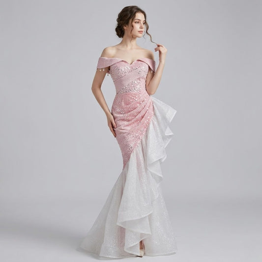 #7765 OFF SHOULDER EVENING DRESS