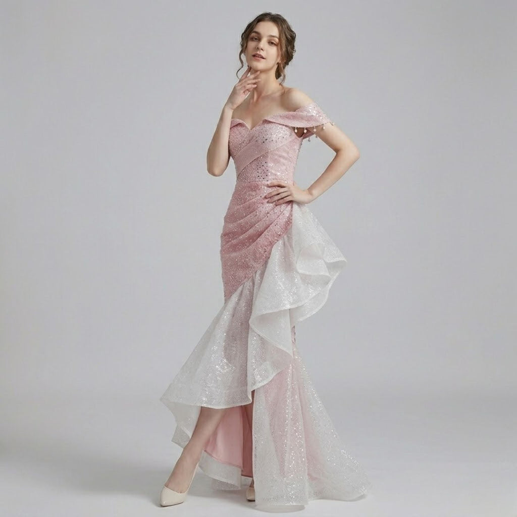 #7765 OFF SHOULDER EVENING DRESS
