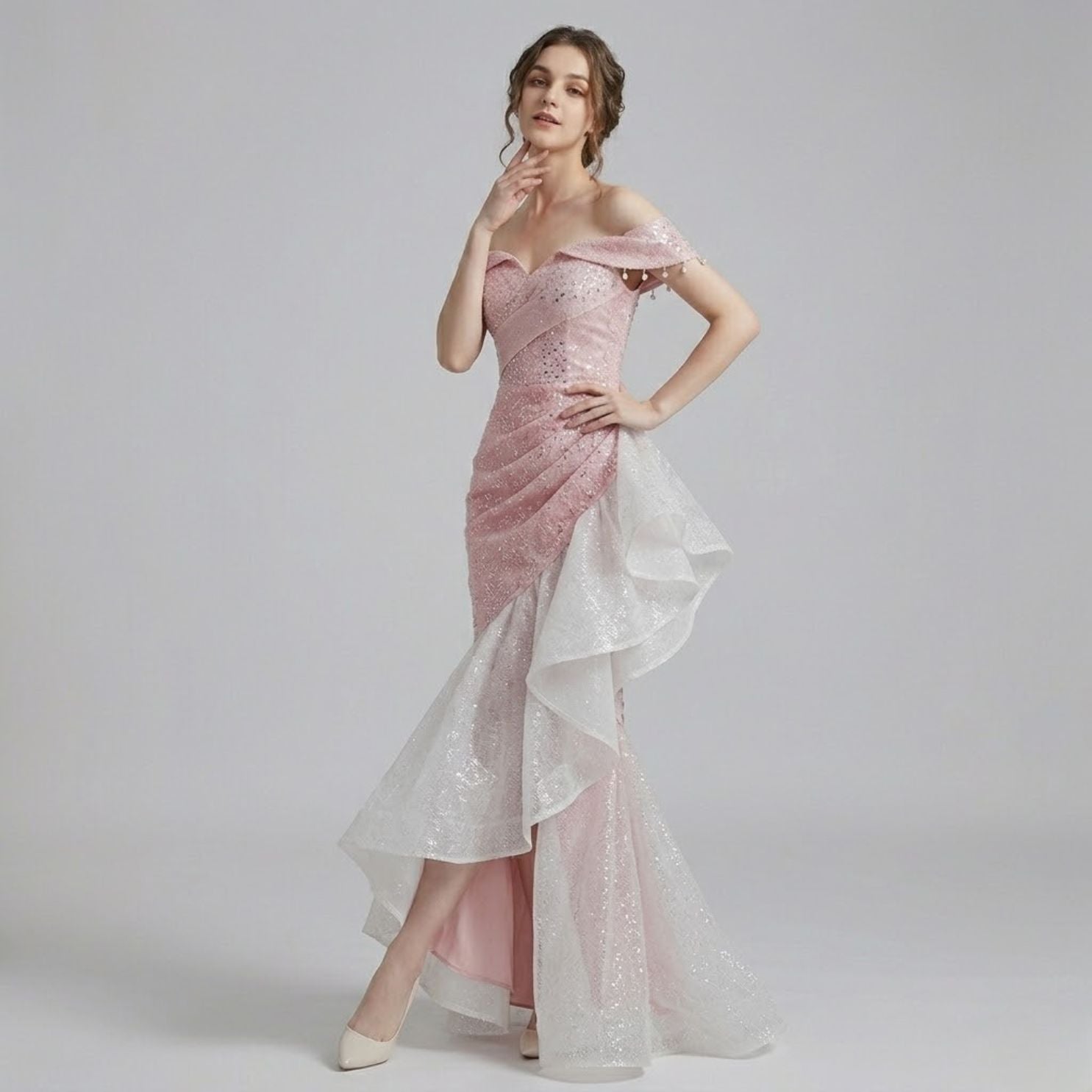 #7765 OFF SHOULDER EVENING DRESS
