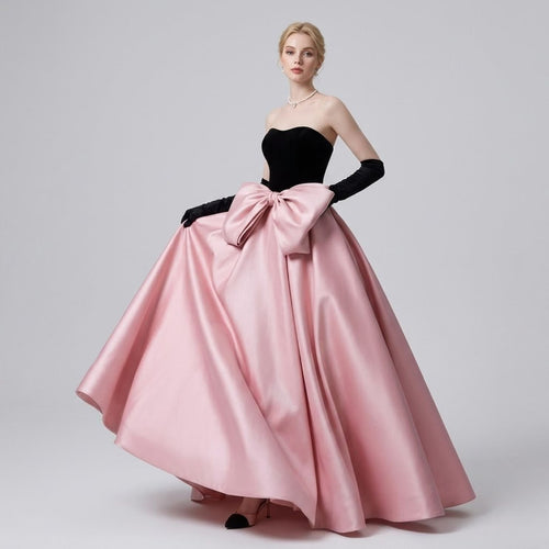 BOW BANDEAU WRAP EVENING DRESS