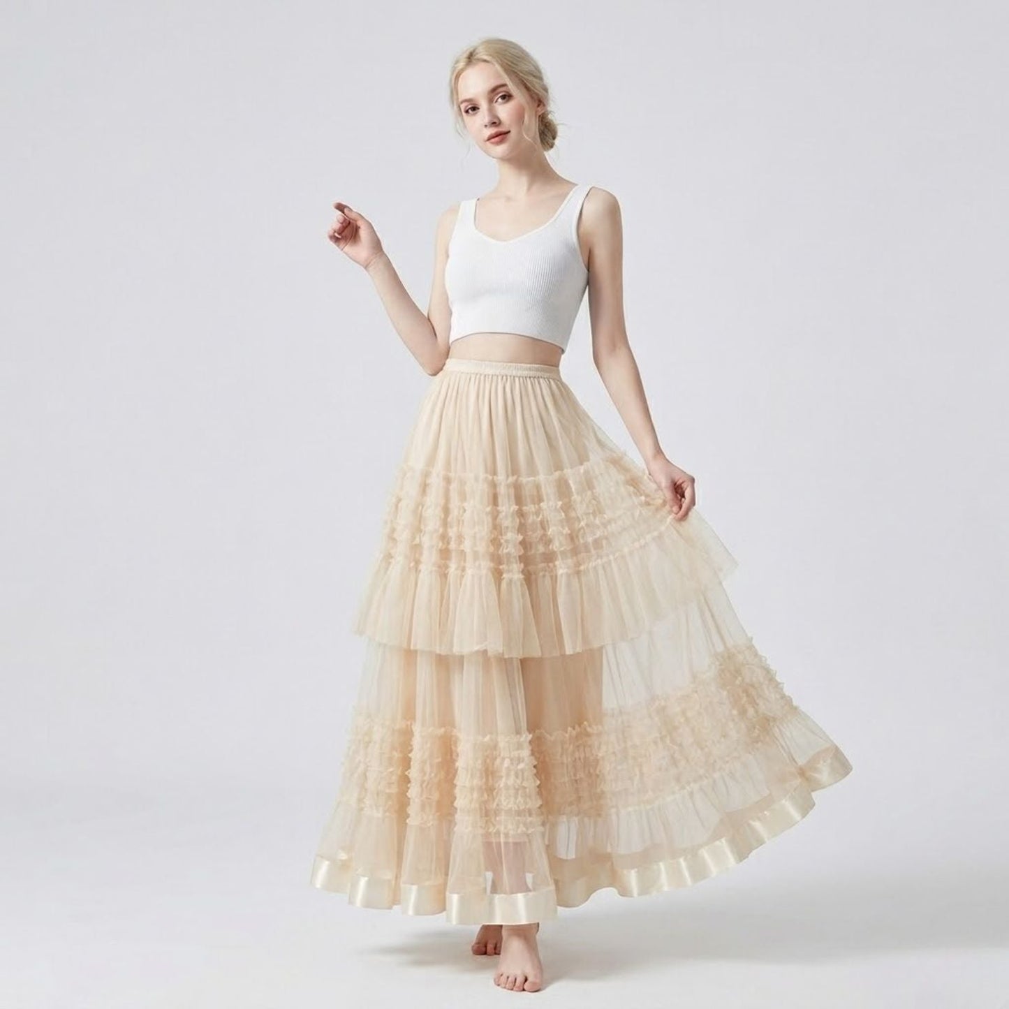#7900 HIGH-WAISTED SLIMMING CHIFFON SKIRT