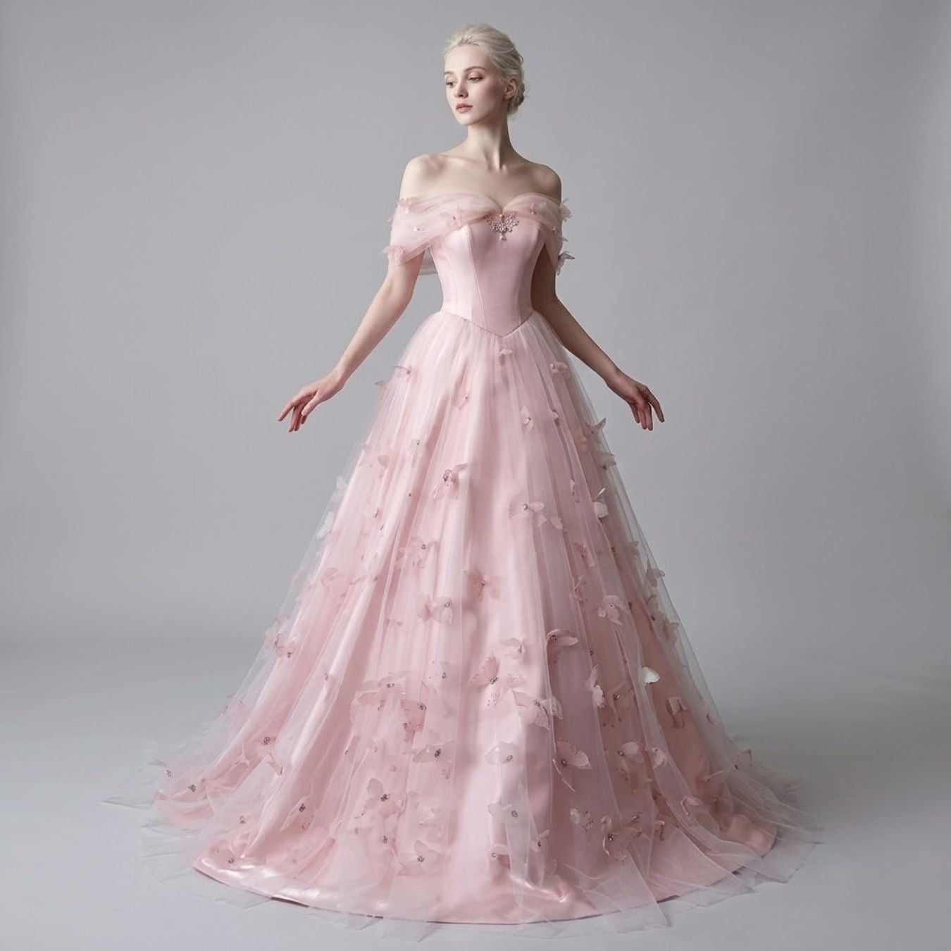 #7945 STRAPLESS FLORAL FRENCH EVENING DRESS