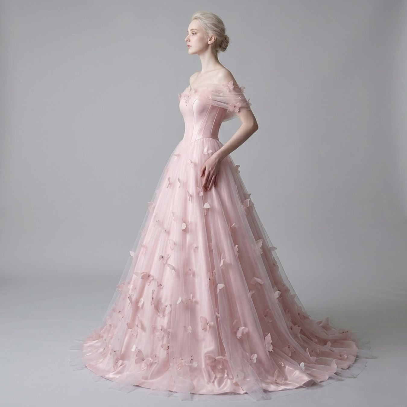#7945 STRAPLESS FLORAL FRENCH EVENING DRESS