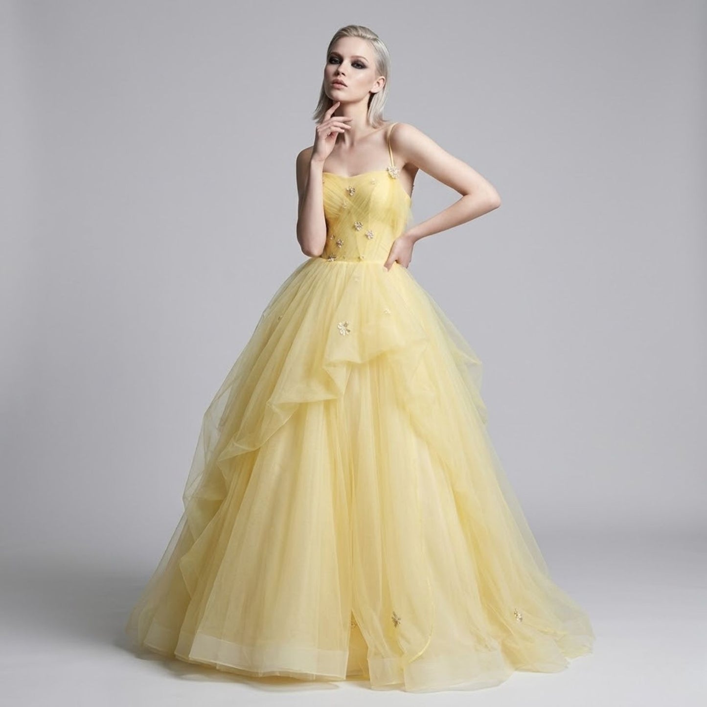 DIAMOND ACCENTED SLIP EVENING DRESS #7983