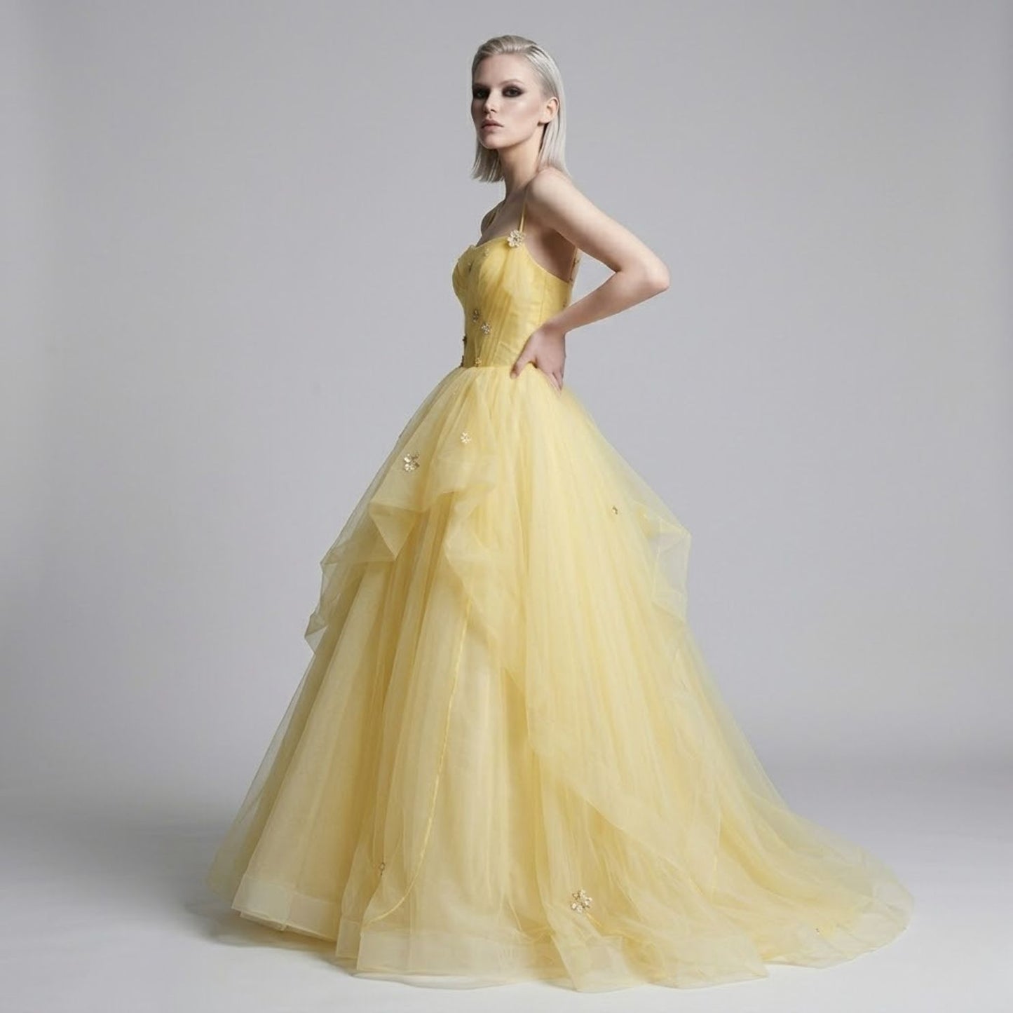 DIAMOND ACCENTED SLIP EVENING DRESS #7983