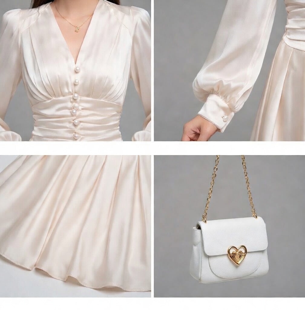 French Lantern Sleeve V-Neck Dress