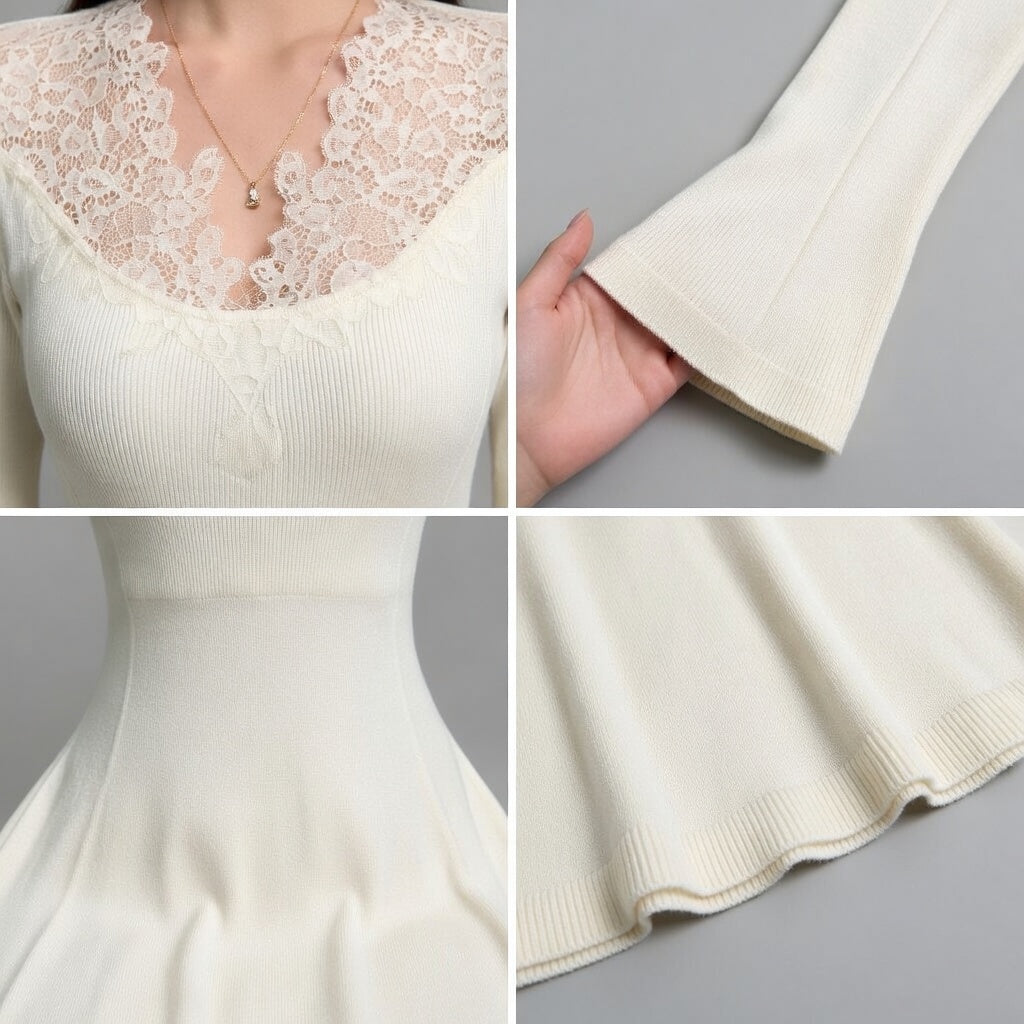 Water-Soluble Lace Spliced Knit Dress