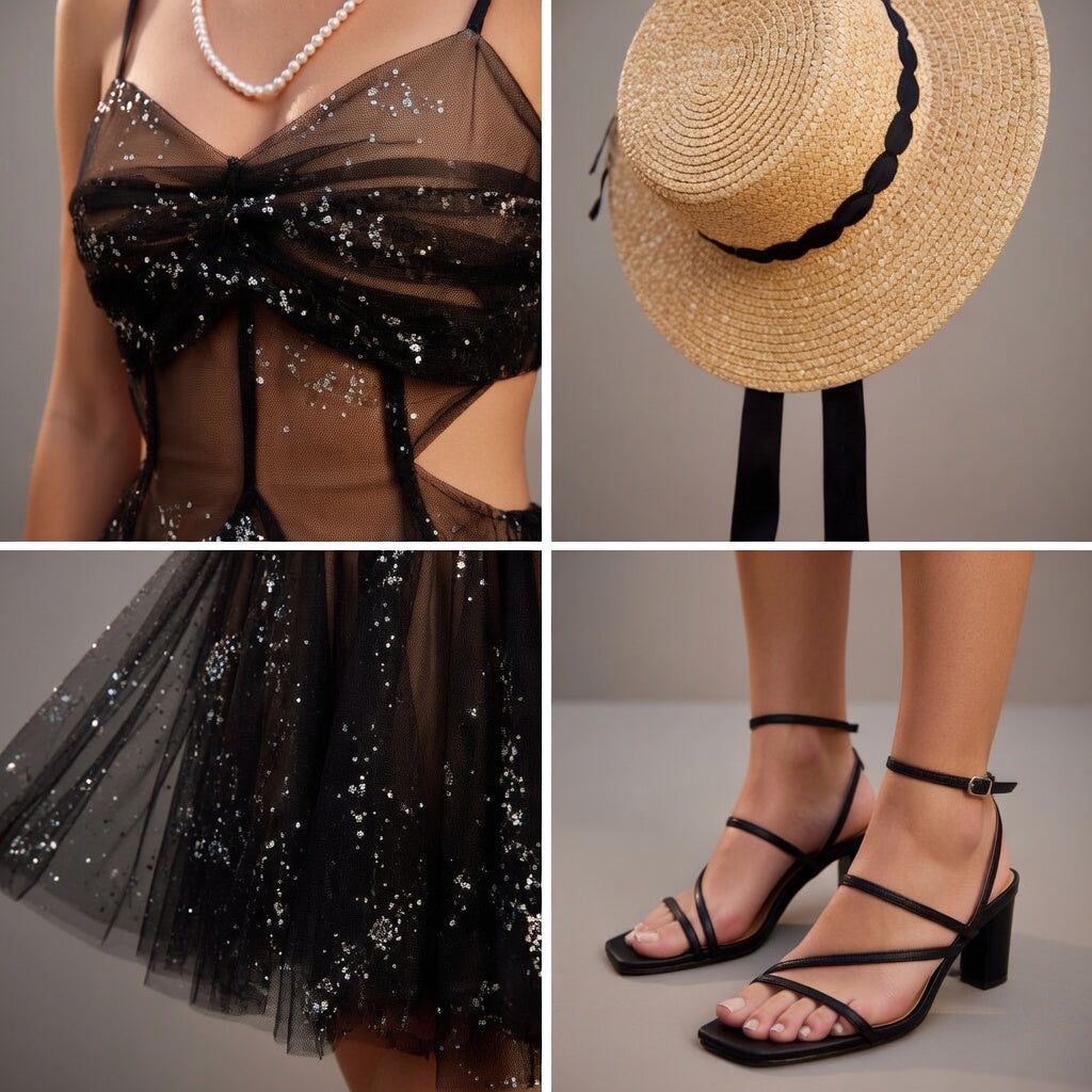Pleated Mesh Strap Dress