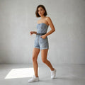 Rhinestone High Waist Strapless Jumpsuit