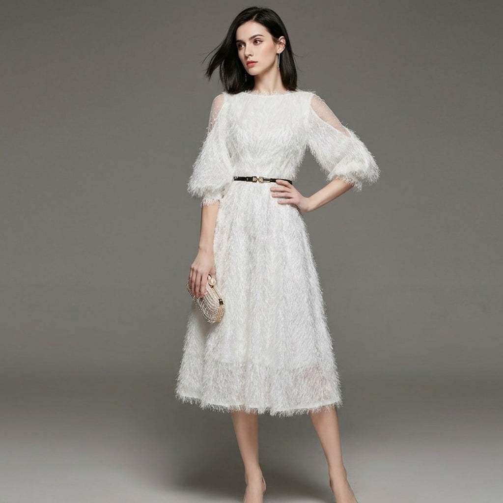 Spliced Mesh Polka Dot Sleeve Dress