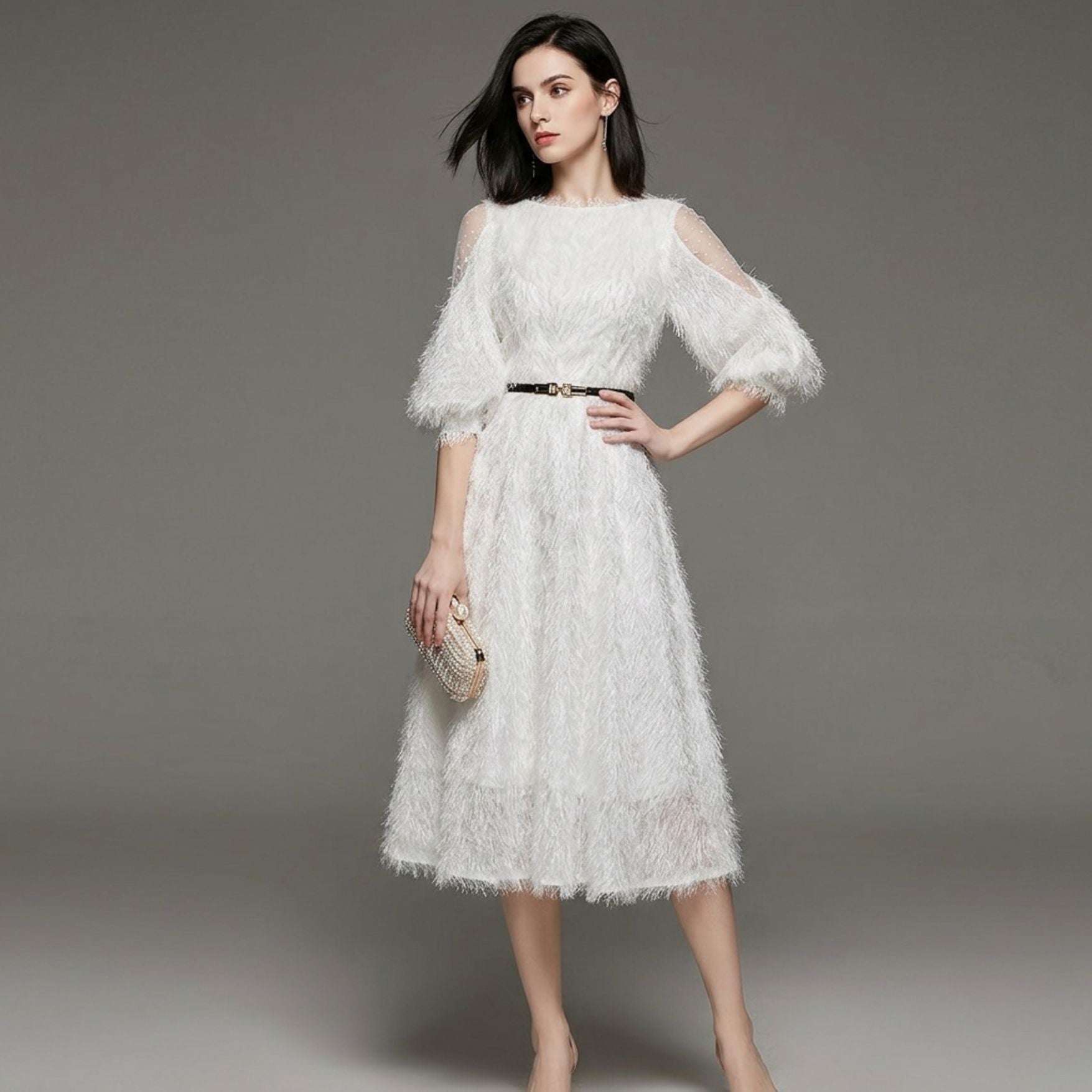 Spliced Mesh Polka Dot Sleeve Dress