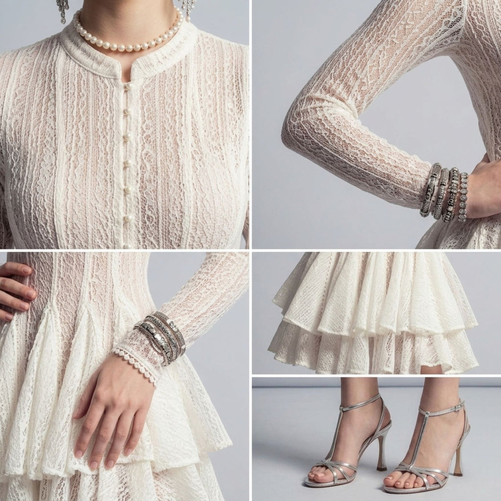 Round Neck Embroidered Long Sleeve Dress