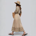 High-Waist Floral Patchwork Pleated Midi Skirt