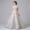 Strapless Floral Appliqué Evening Dress