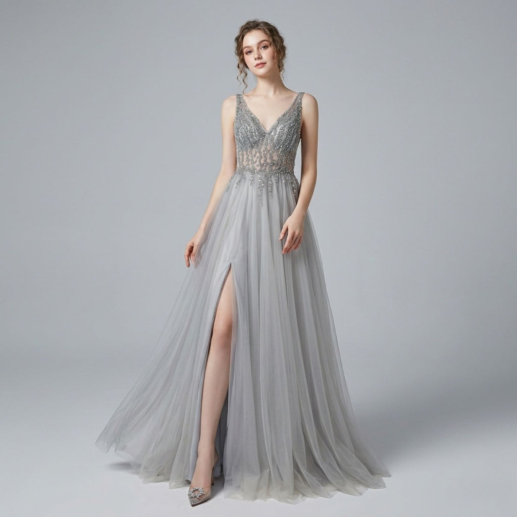 Backless Sequin Evening Dress