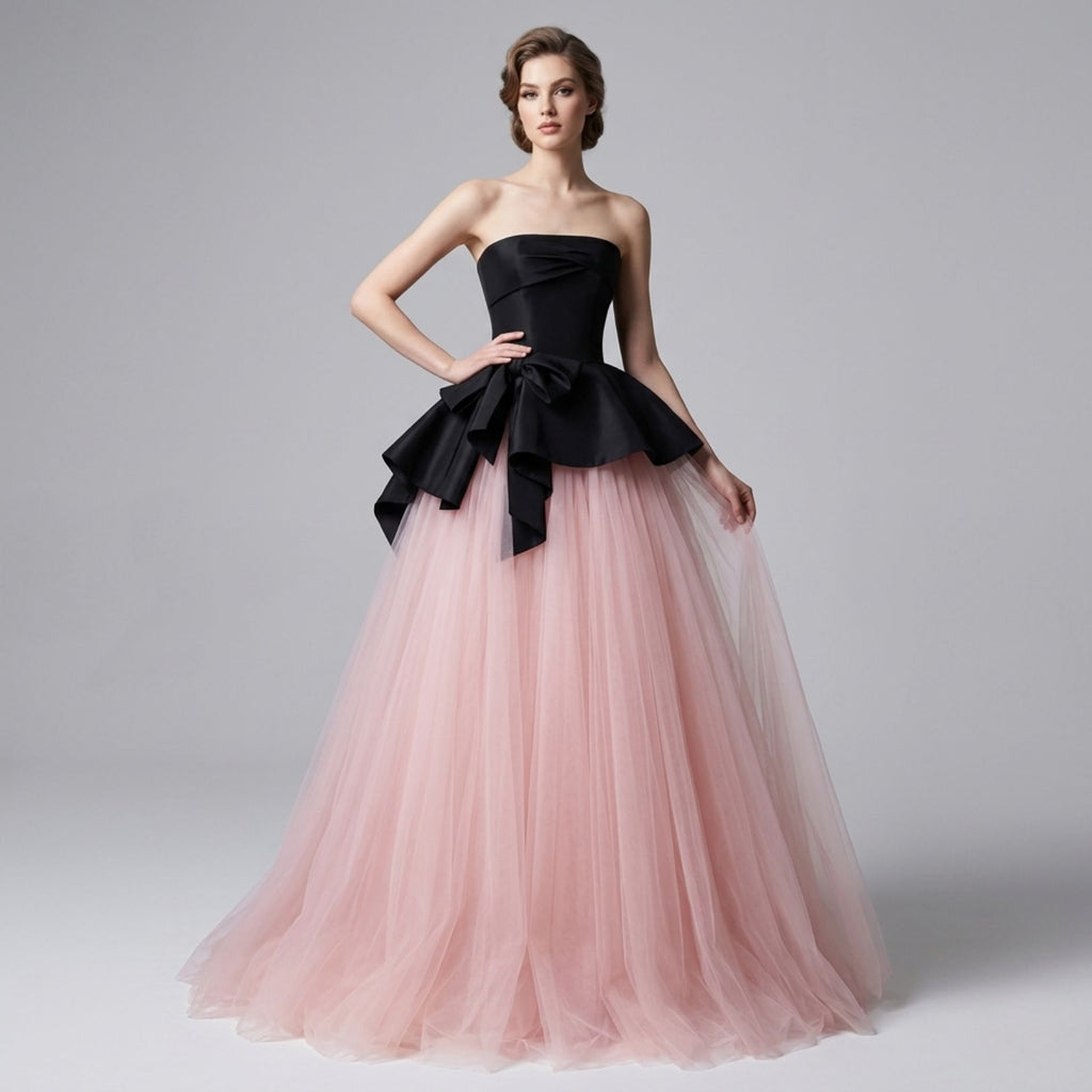Black & Pink Strapless Ball Dress