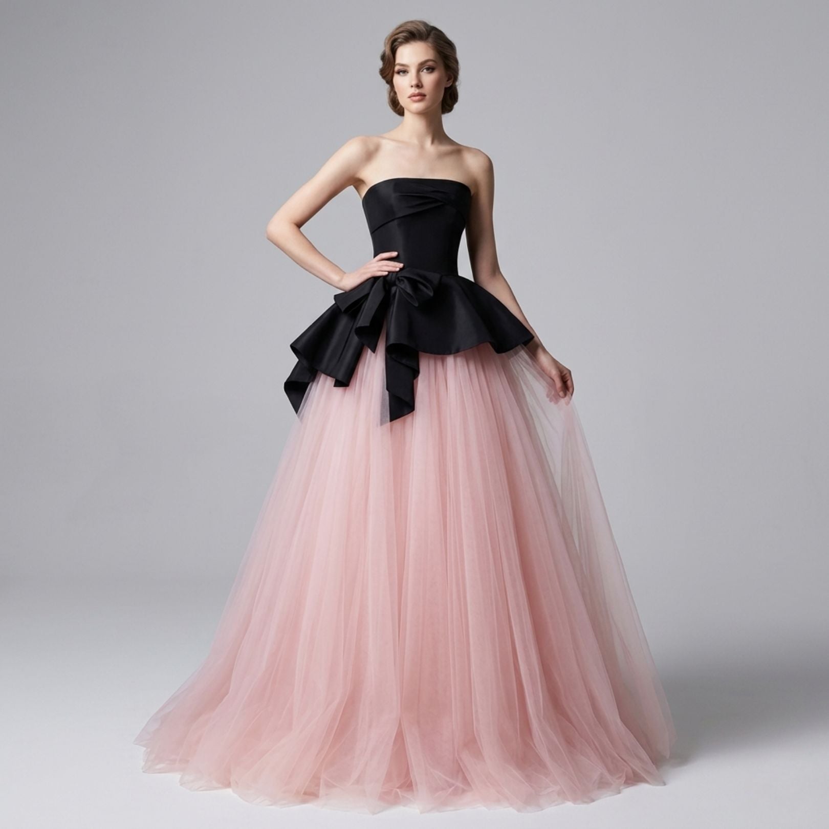 Black & Pink Strapless Ball Dress