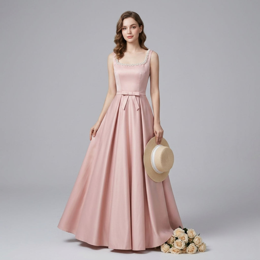 Heavy‑Embellished Square‑Neck Diamond‑Trim Dress
