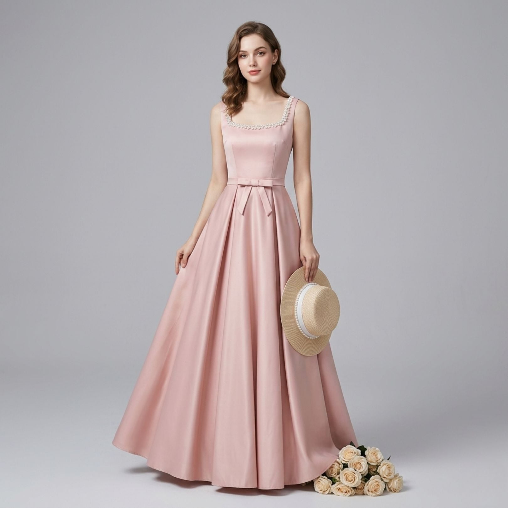 Heavy‑Embellished Square‑Neck Diamond‑Trim Dress