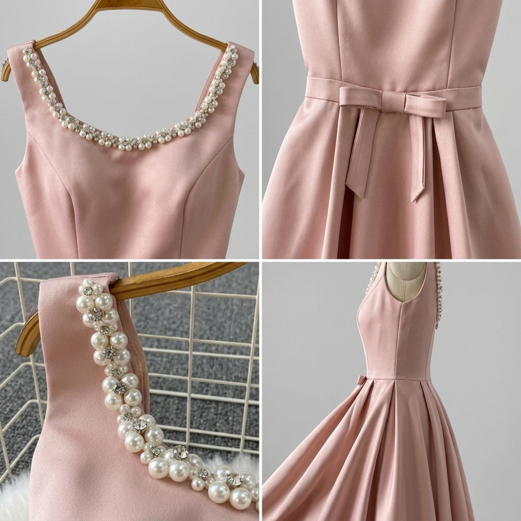 Heavy‑Embellished Square‑Neck Diamond‑Trim Dress
