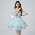 Strapless Floral Appliqué Puff Party Dress