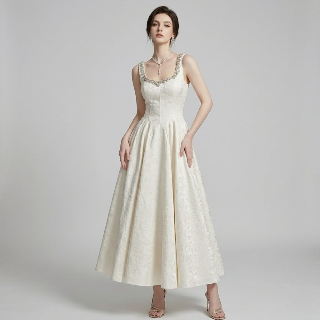 Heavily Beaded Strappy Evening Dress